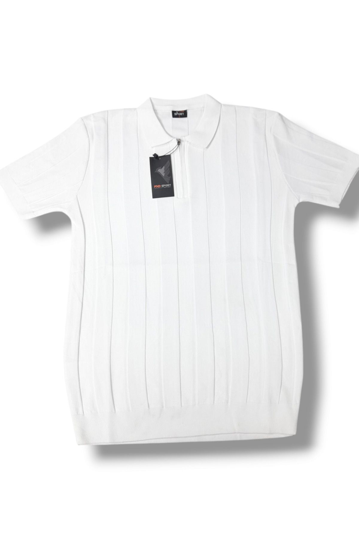 FXDSPORTLİNE Erkek Triko Yazlık Polo Yaka Fermuarlı Likralı Kısa Kol Tişört T-shirt