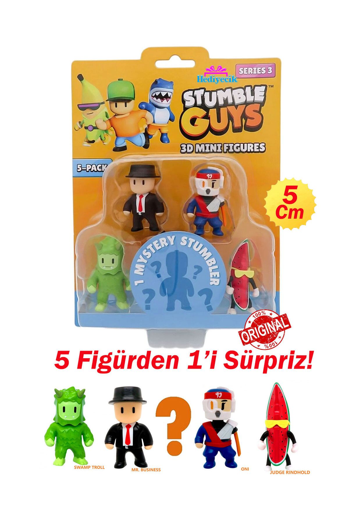 hediyecik Stumble Guys 5’li 3D Mini Figür Seti Seri 3 (Swamp Troll,Mr.Busıness,Onı,Judge Rındhold)