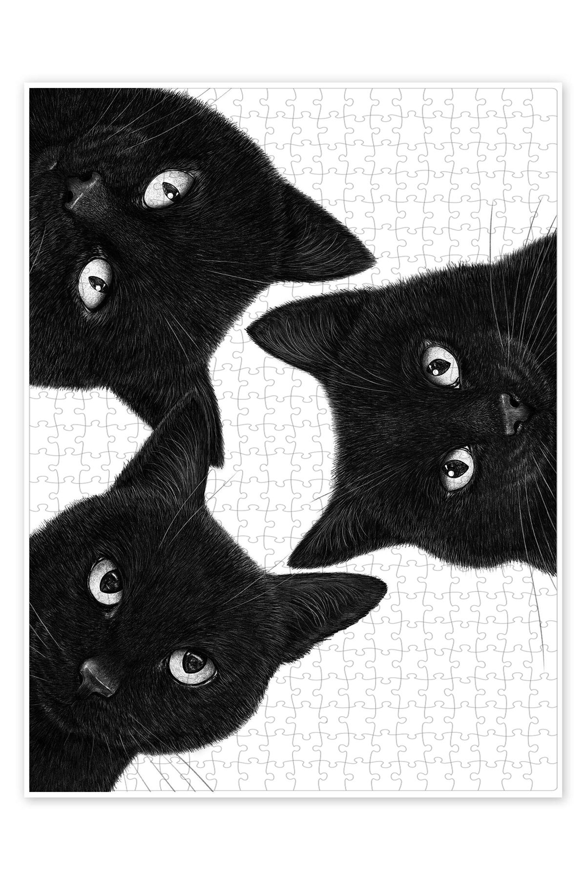 Jeronkarji Üç Siyah Kedi Bir Daire İçinde 500 Parça Puzzle Yapboz Kedi Köpek Temalı Doğa ve Orman Hayvanları