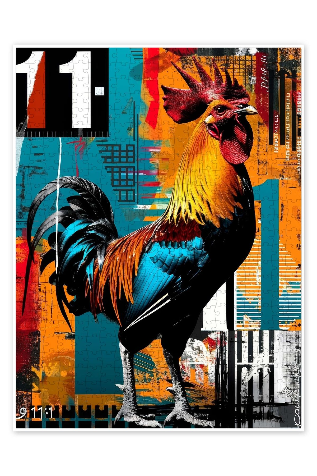 Jeronkarji Horozlu Retro Poster 500 Parça Puzzle Yapboz Kedi Köpek Temalı Doğa ve Orman Hayvanları
