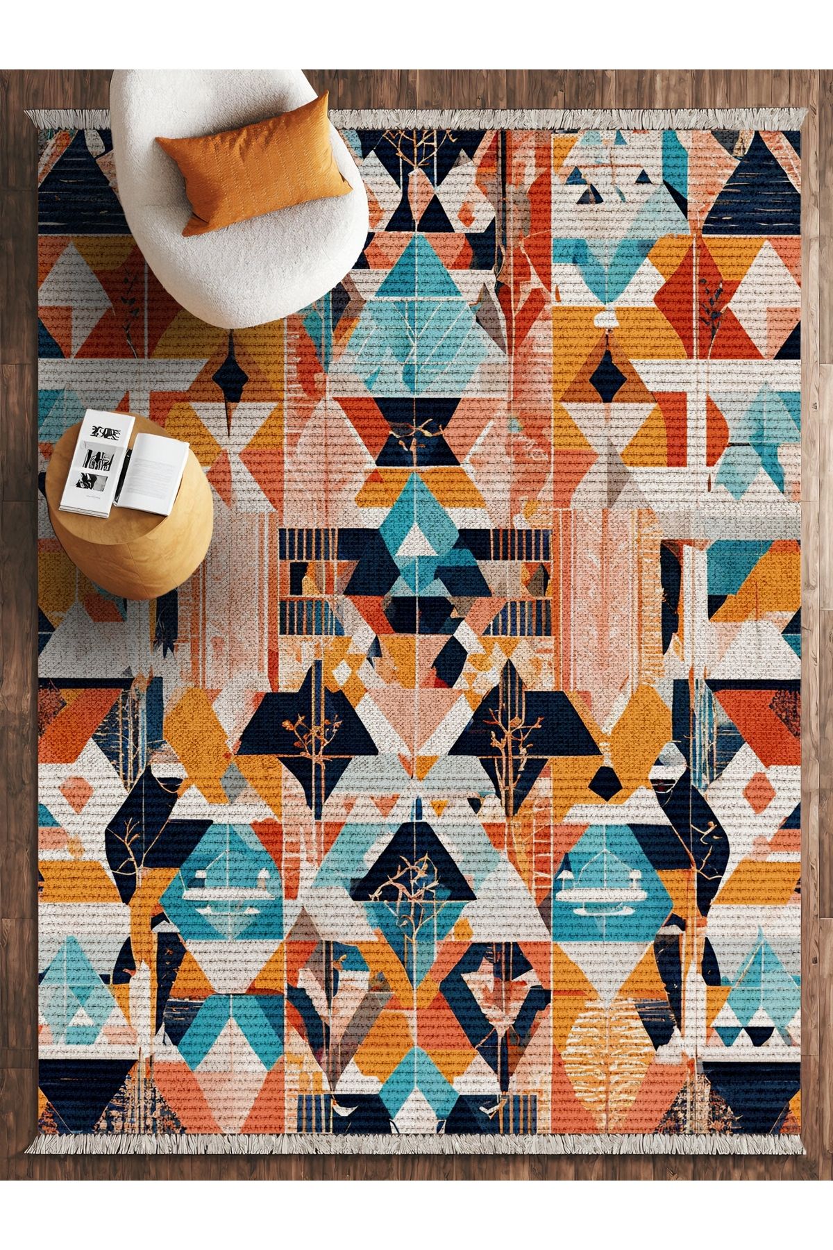 HALIZZON Pastel Renkli Parçalı Geometrik Halı Dijital Baskılı Kaymaz Tabanlı Modern Tarz Halı