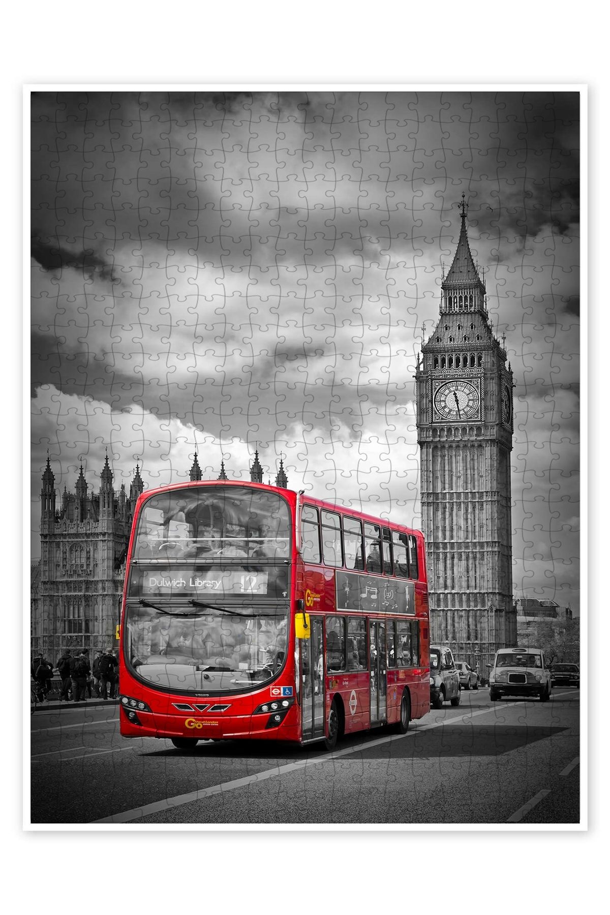 Jeronkarji LONDRA Kırmızı Otobüs ve Big Ben 500 Parça Puzzle Yapboz Şehir Manzara Temalı Hobilik