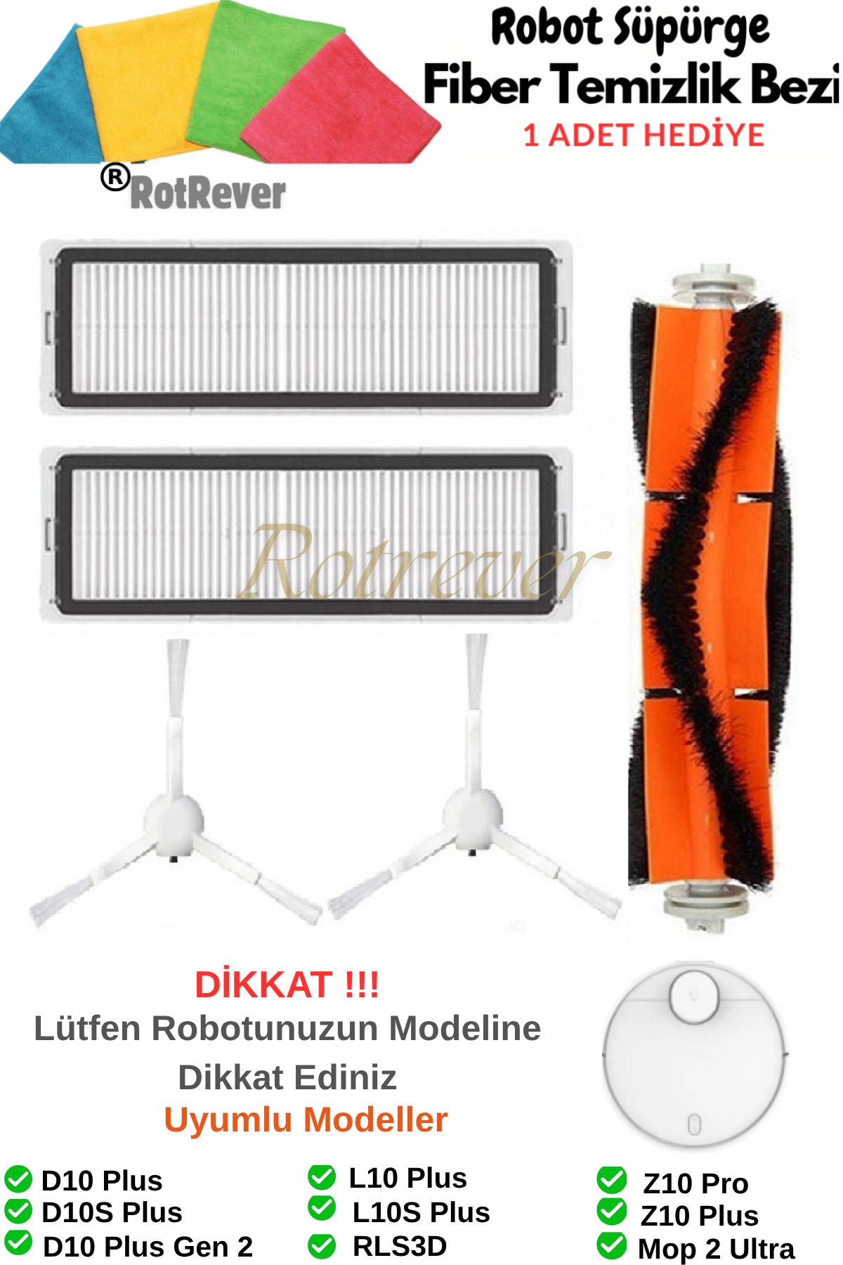 RotRever Dreame Bot D10 Plus / D10S Plus / D10 Plus Gen 2 Uyumlu Hepa Filtre,Fırça Yedek Seti-5 Parça