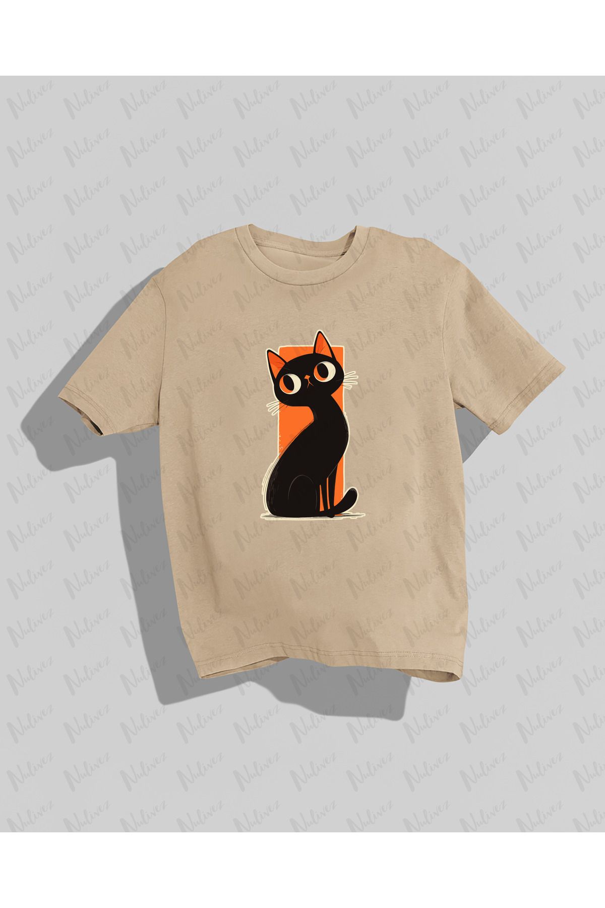 Nulivez Kedi Baskılı Yüksek Kalite Kompakt Oversize Kadın T-Shirt