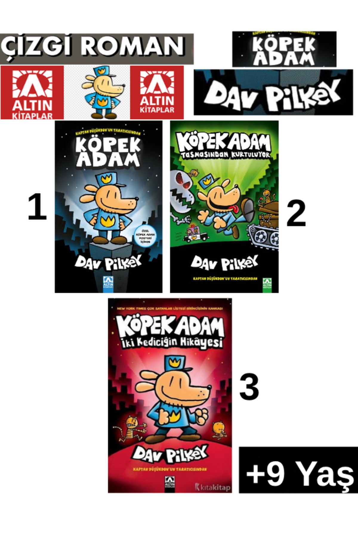 Fenomen Yayıncılık KöpekAdam 1-2-3 Köpek Adam-Tasmasından Kurtuluyor-İki Kediciğin Hikayesi 1-2-3.Kitap Çizgi roman
