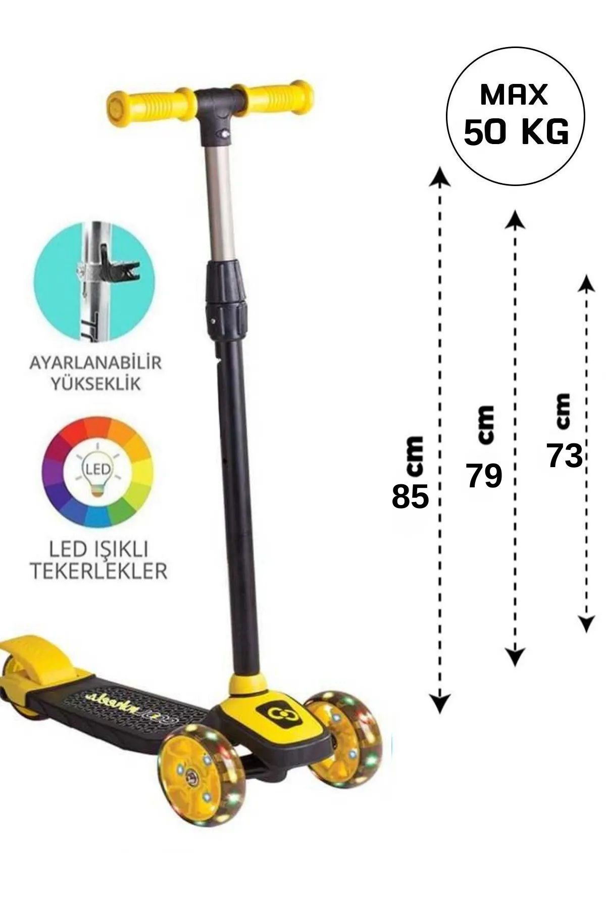 SCOWETTO Led Işıklı 3 Tekerlekli Yükseklik Ayarlı Turuncu Çocuk Scooter