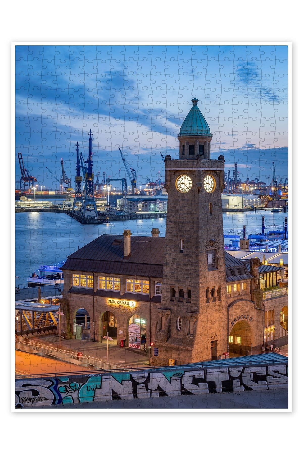 Jeronkarji Sankt Pauli Landungsbrücken'deki Seviye Kulesi 500 Parça Puzzle Yapboz Şehir Manzara Temalı Hobilik