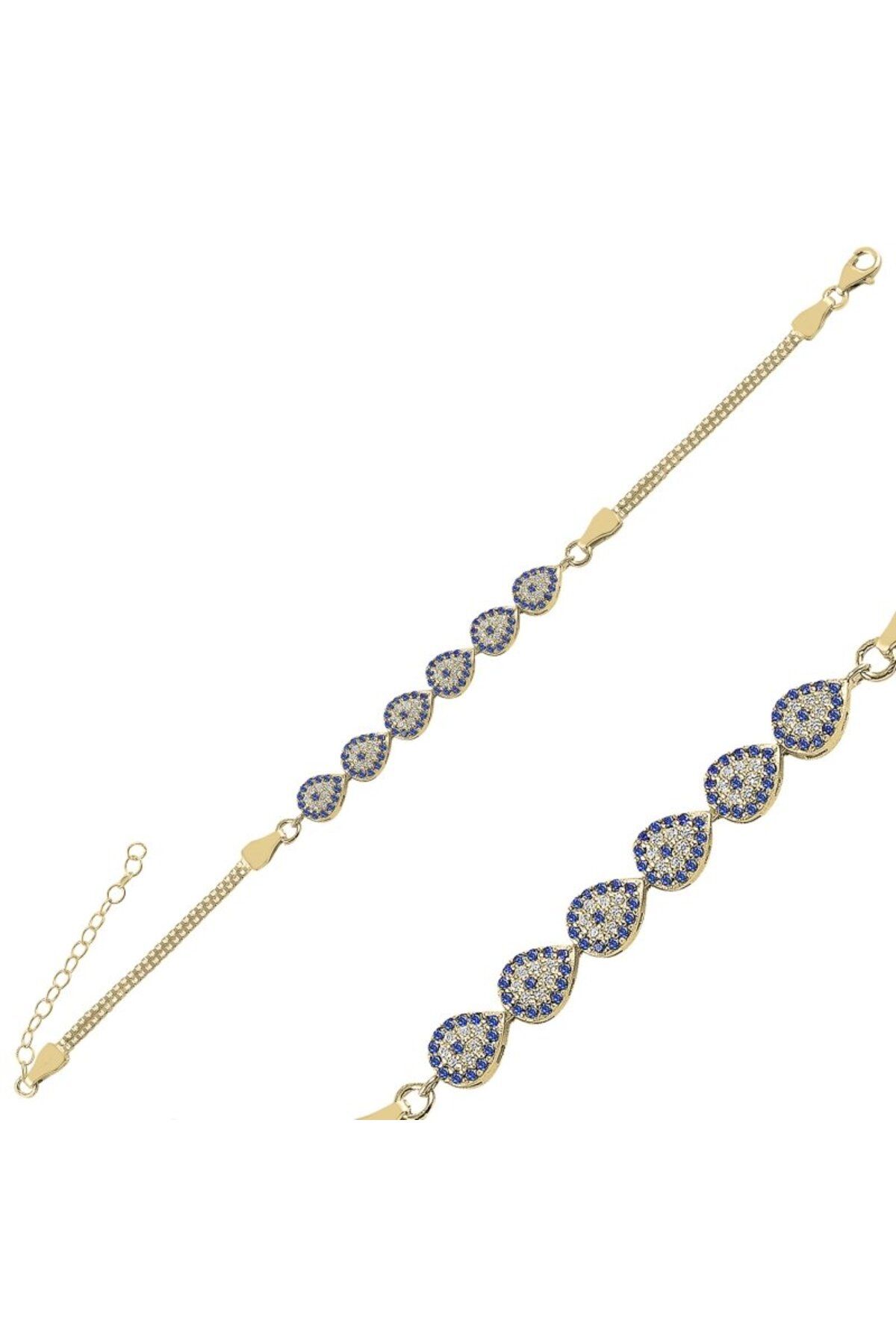 Inure Jewelry Sosyete Gözü Zirkon Taşlı Göz Küp Damla Zincirli Asansör Bileklik