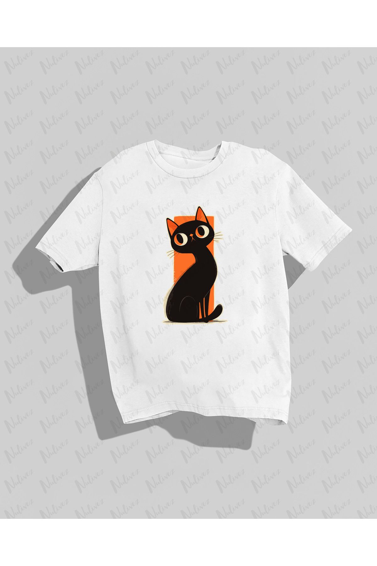 Nulivez Kedi Baskılı Yüksek Kalite Kompakt Oversize Kadın T-Shirt
