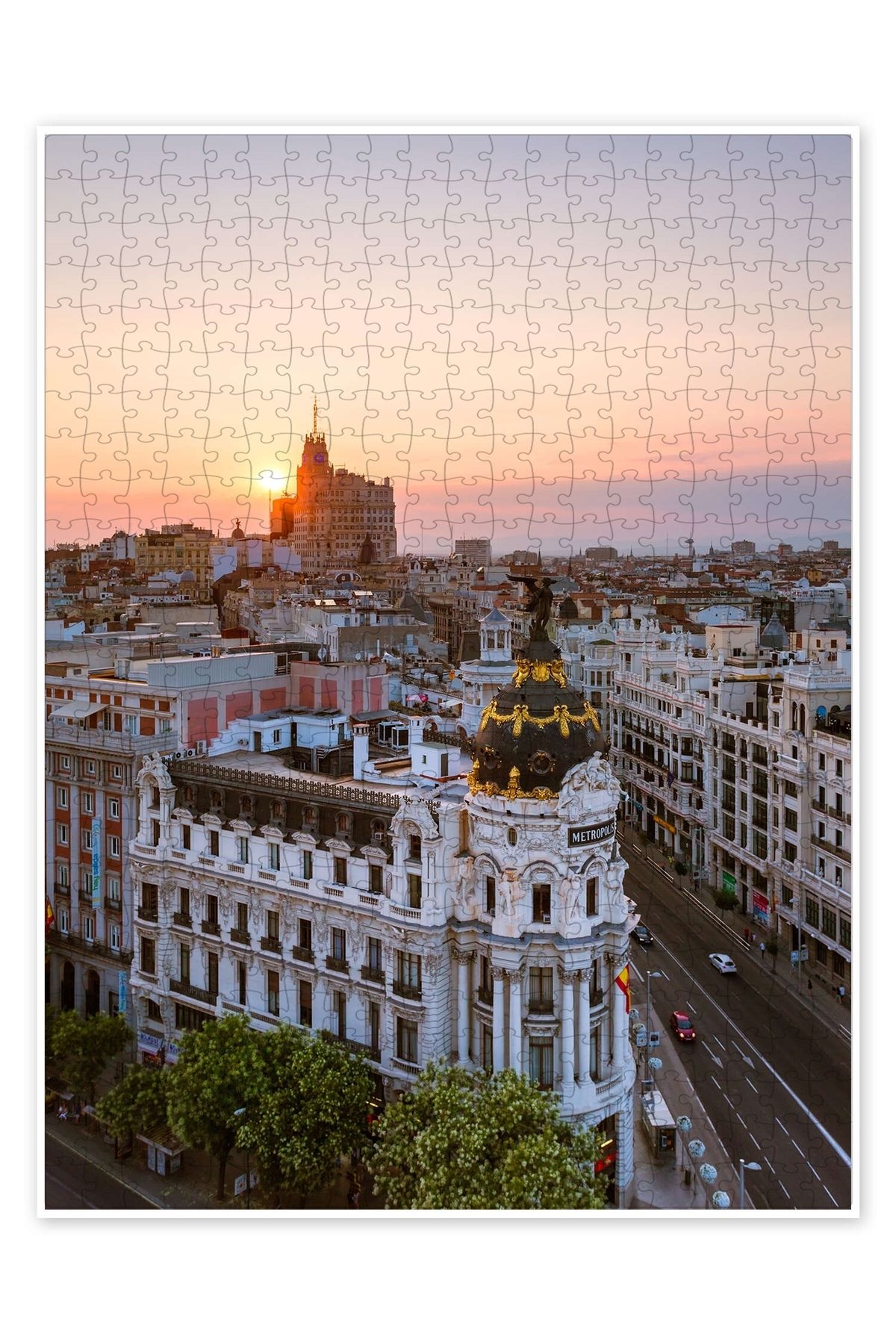 Jeronkarji Gün batımında Gran Via 500 Parça Puzzle Yapboz Şehir Manzara Temalı Hobilik