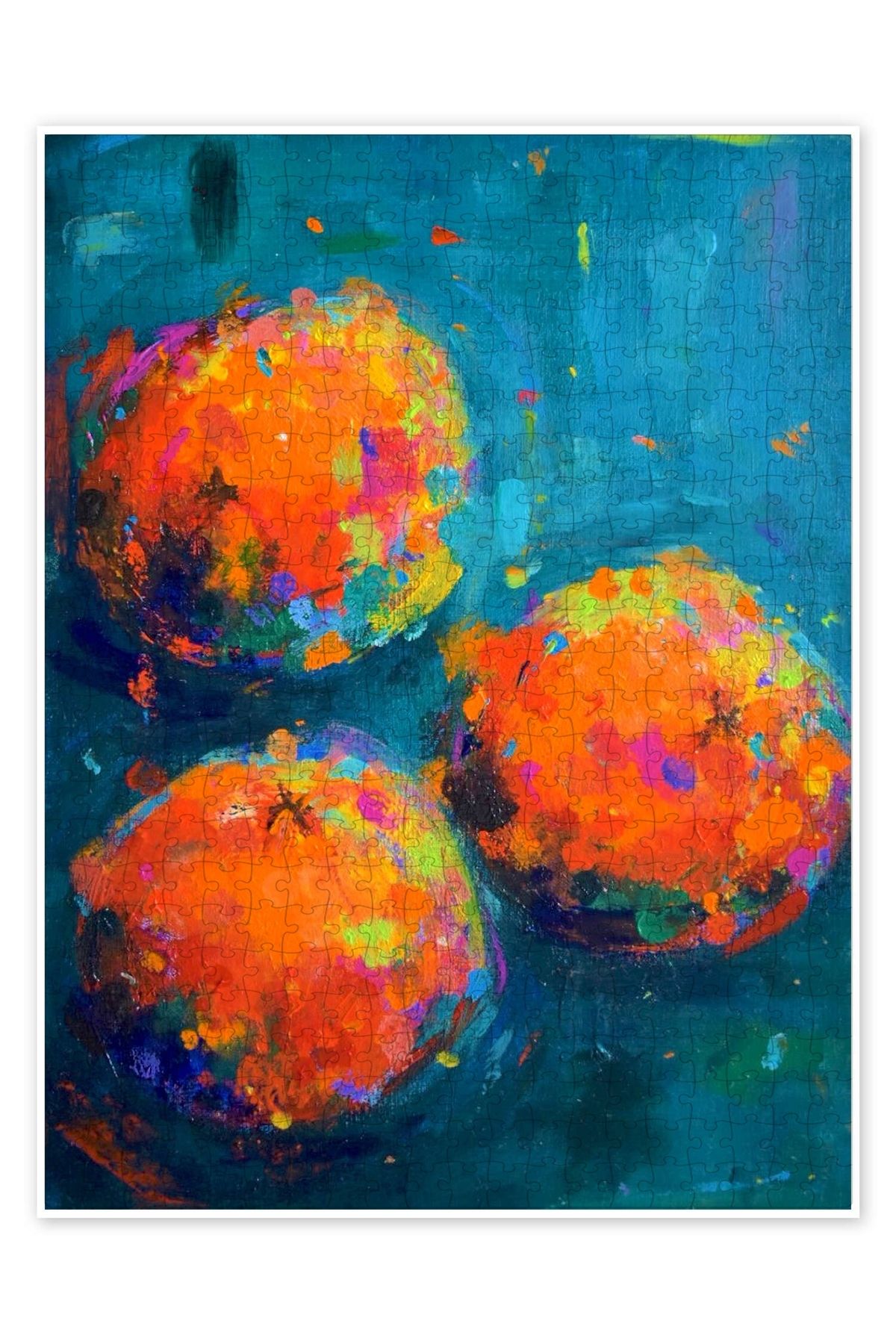 Jeronkarji Teal üzerinde üç portakal 500 Parça Puzzle Yapboz Bohem Soyut Sanat Temalı