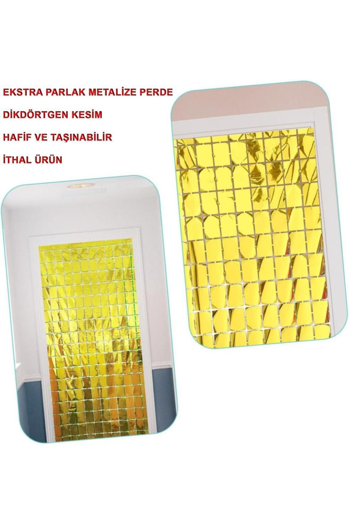 Yuba Avm Nessiworld Ekstra Metalize Altın Renk Disko Dikdörtgen Kesim Kapı Perdesi Dekorasyon 1x2 Metre