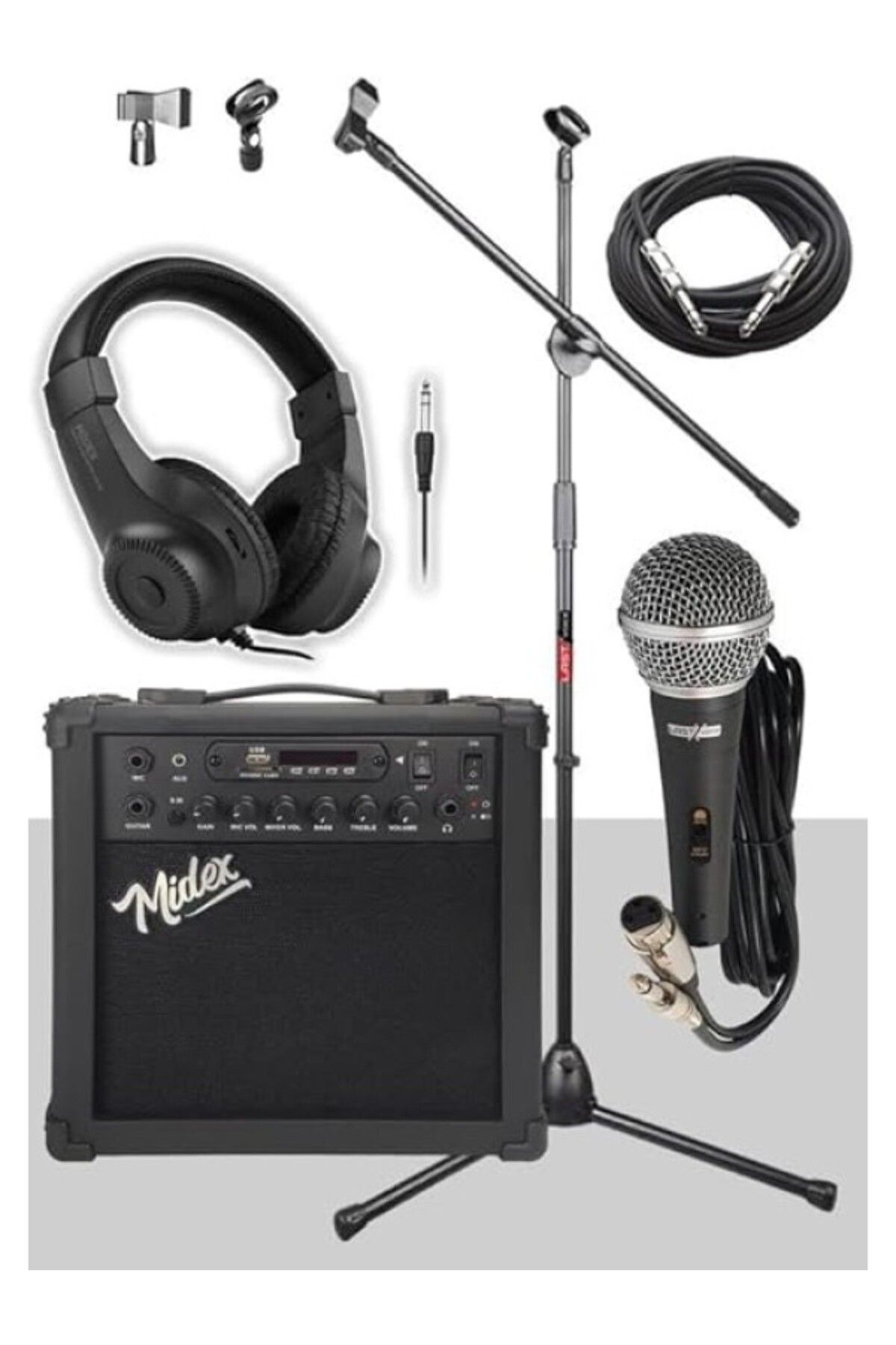 ShopZum Mga-25Bk-Pak Elektro Gitar Amfisi 25 Watt Usb Bluetooth Ve Şarjlı (Amfi Mikrofon Stand Kulaklık Jac