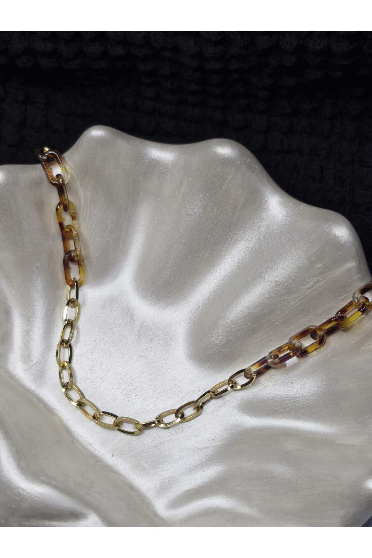 Palk Store Çelik Leopar Detaylı Zincir Kolye Gold