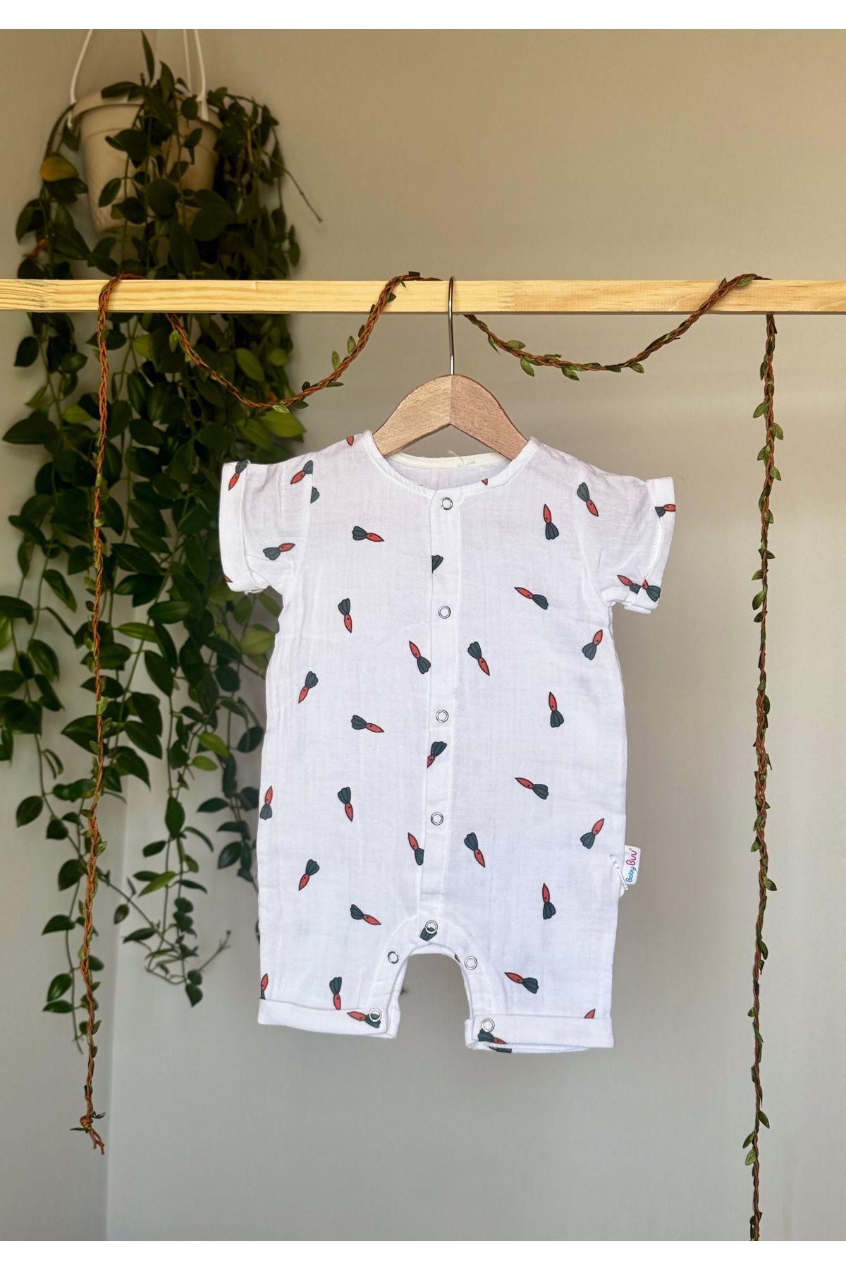 HEPSİ BEBEK Havuç Desenli %100 Organik Pamuk Müslin Bebek Tulum - Yazlık İnce Kumaş