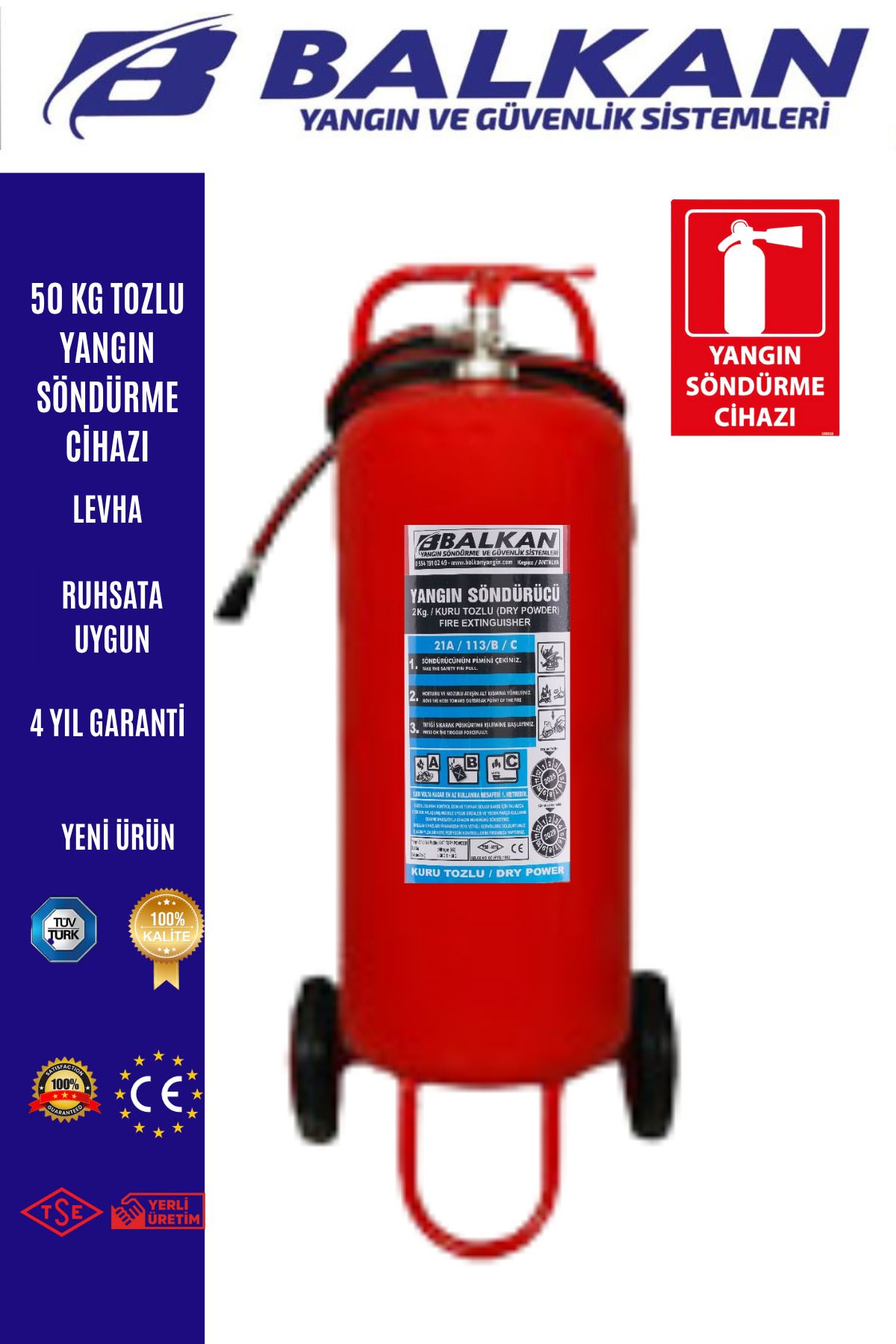 Balkan Ticaret 50 KG TOZLU YANGIN SÖNDÜRME CİHAZI RUHSATA UYGUN+LEVHA