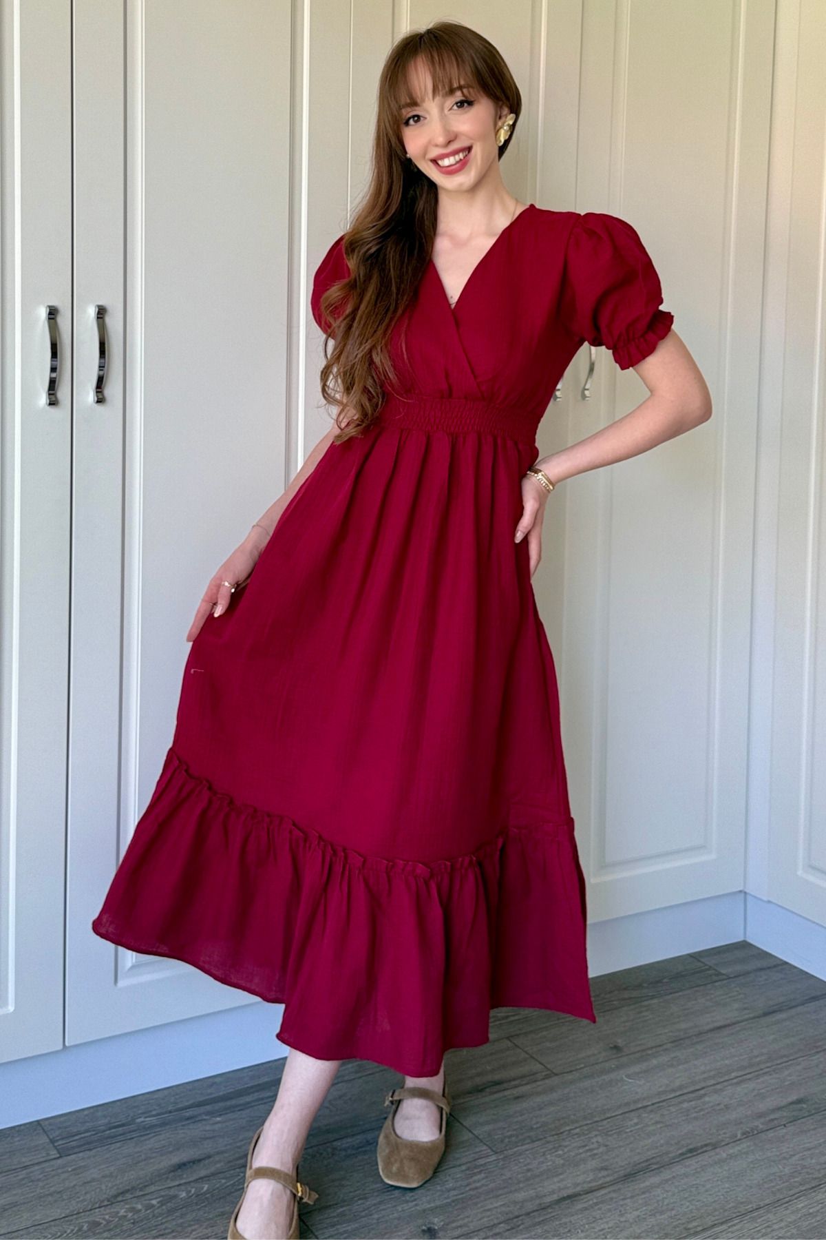 Dilay Gökoğlu Butik Müslin Kumaş Kısa Kol Elbise