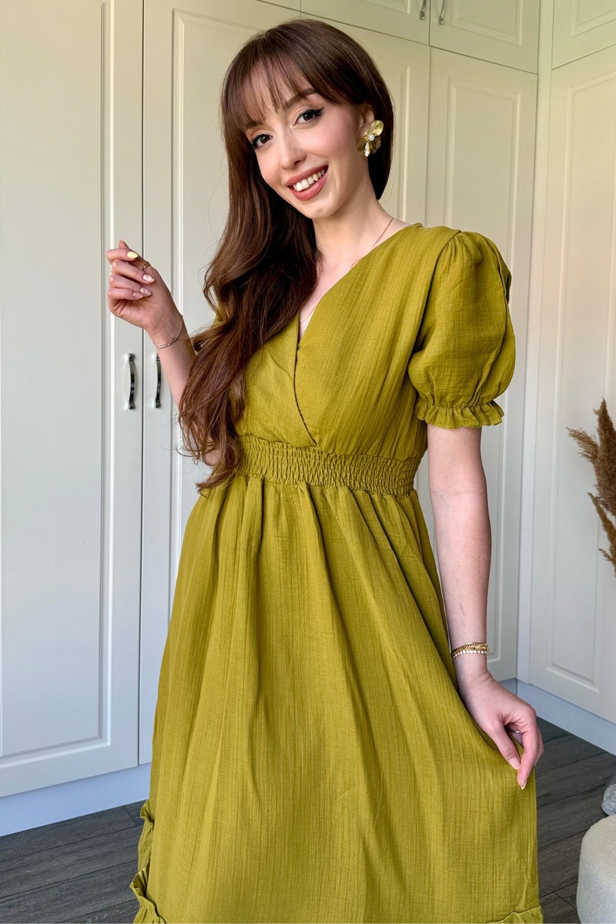 Dilay Gökoğlu Butik Müslin Kumaş Kısa Kol Elbise