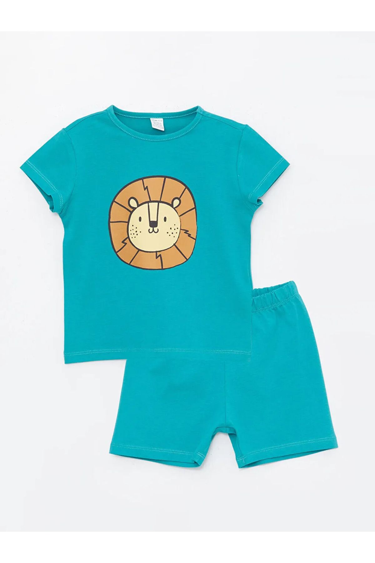 LC Waikiki LCW ECO Yeşil Bisiklet Yaka Kısa Kollu Baskılı Erkek Bebek Şortlu Pijama Takımı