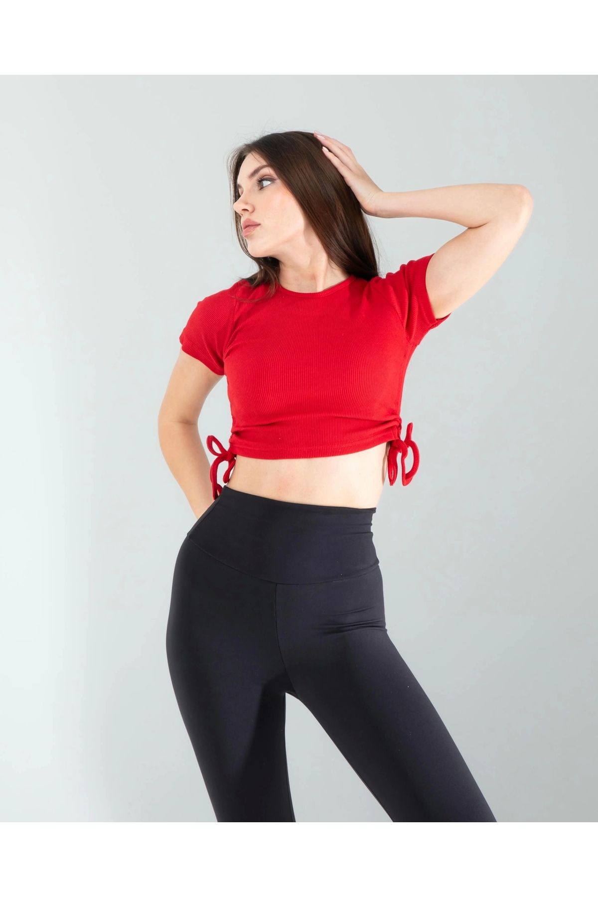 OurStyles Kırmızı Yandan Büzgülü Crop