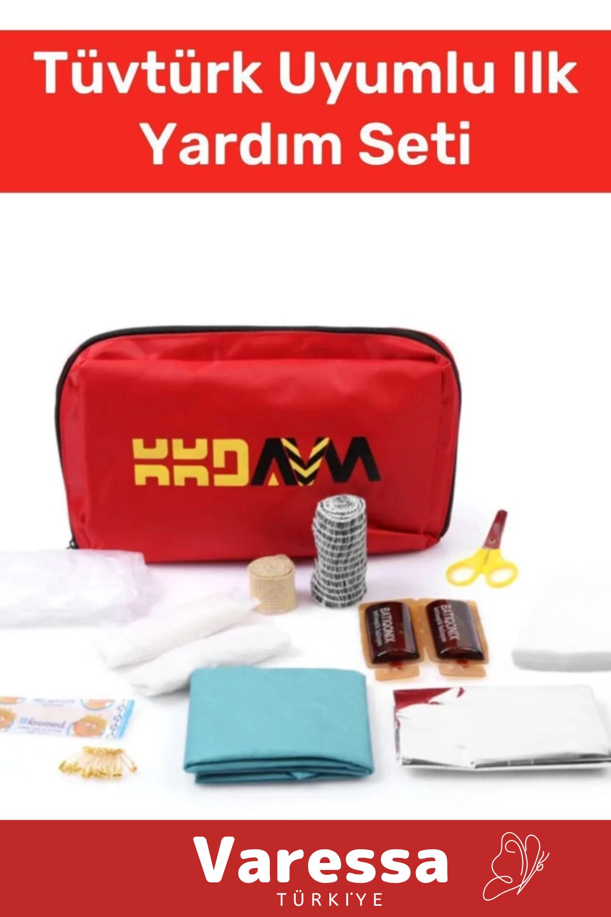 VARESSA Premium Özel Üretim Acil Müdahale Ev Iş Yeri Araba Okul Deprem Ecza Ilk Yardım Bez Çantalı Set