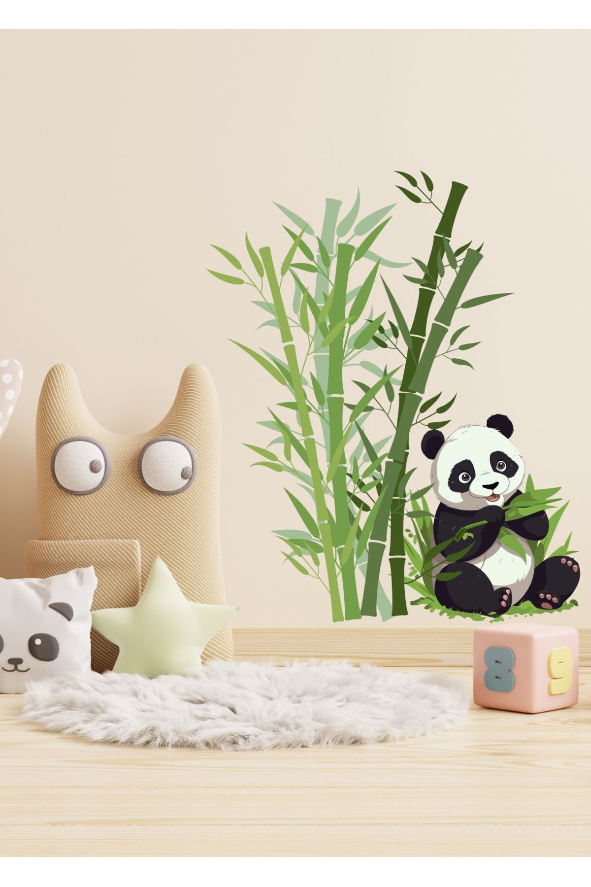RITA ROSSA Panda ve Bambu Duvar Sticker | Sevimli Hayvan Temalı Büyük Boy Dekoratif Çocuk Odası Sticker
