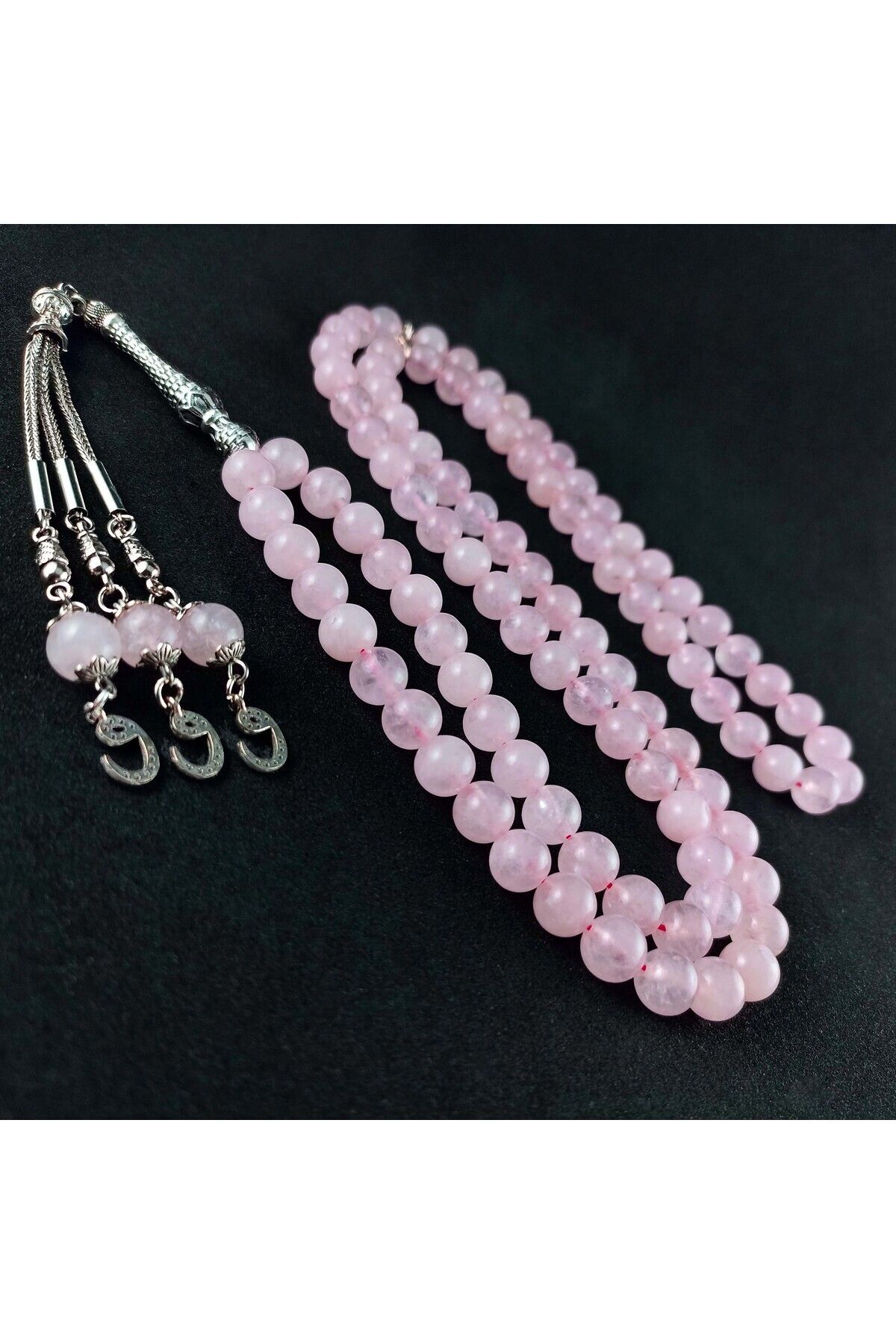 semazen Pembe Kuvars 8mm Doğaltaş 99luk Namaz Tesbihi 8mm Dua Zikir Tesbihi 99 Lu