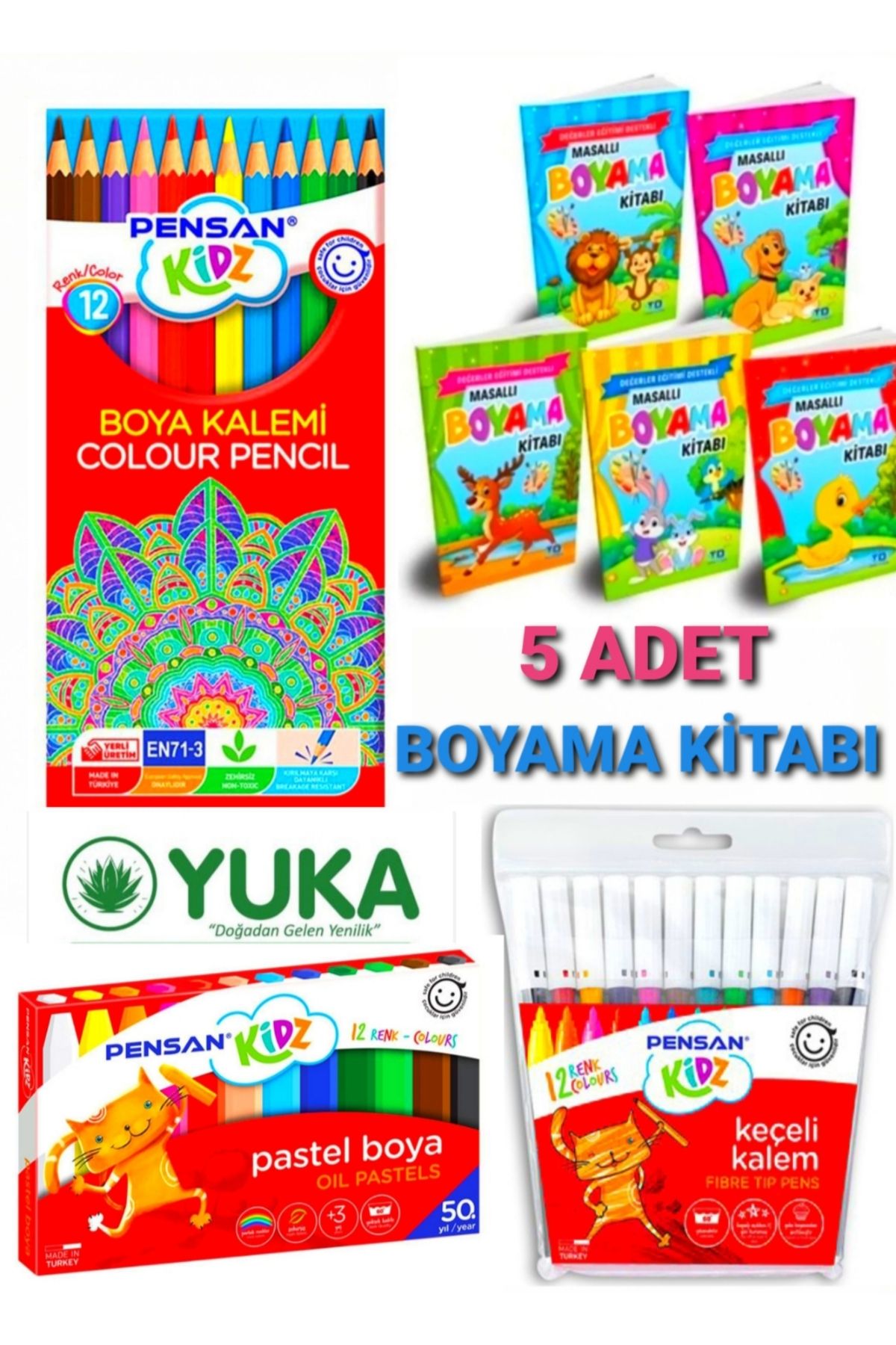 yuka yayıncılık Eğitici BOYAMA KİTAPLARI 5 ADET Boyama Seti + HEDİYELİ