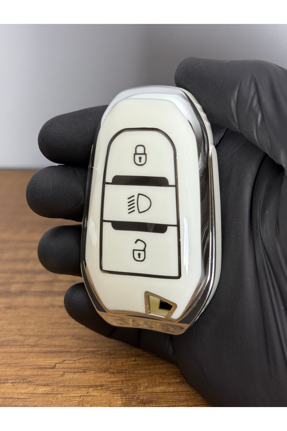 Mavi Keys Peugeot 208 508 3008 5008 Citroen Berlingo C-Elysee Opel Silikon Anahtar Kılıfı 3 Düğme Beyaz Gümüş
