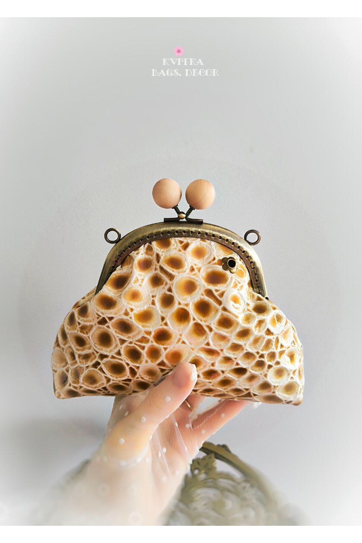BagsDecor Abiye Karamel bej Altın Amber Hakiki Deri Bohça Burslu Klipsli Klatch cüzdan 2