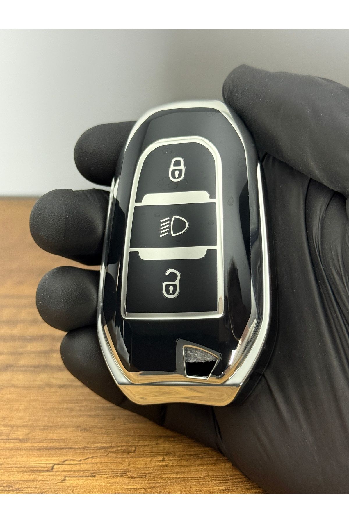 Mavi Keys Peugeot 208 508 3008 5008 Citroen Berlingo C-Elysee Opel Silikon Anahtar Kılıfı 3 Düğme Siayh Gümüş