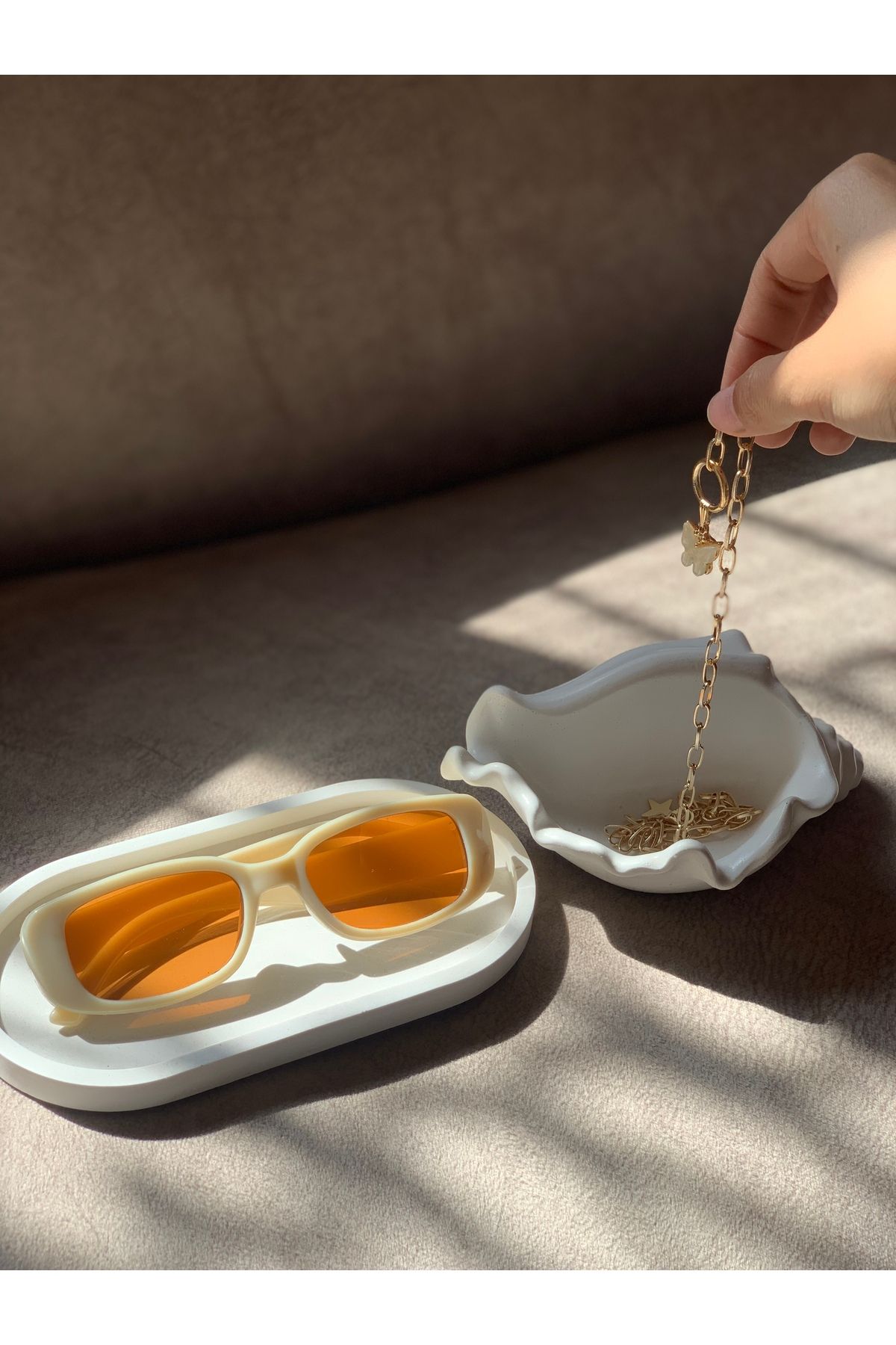 shop Mira Hediyelik Taş Tozu Deniz Kabuğu Takı/Küçük Eşya Kasesi – 2’li Set