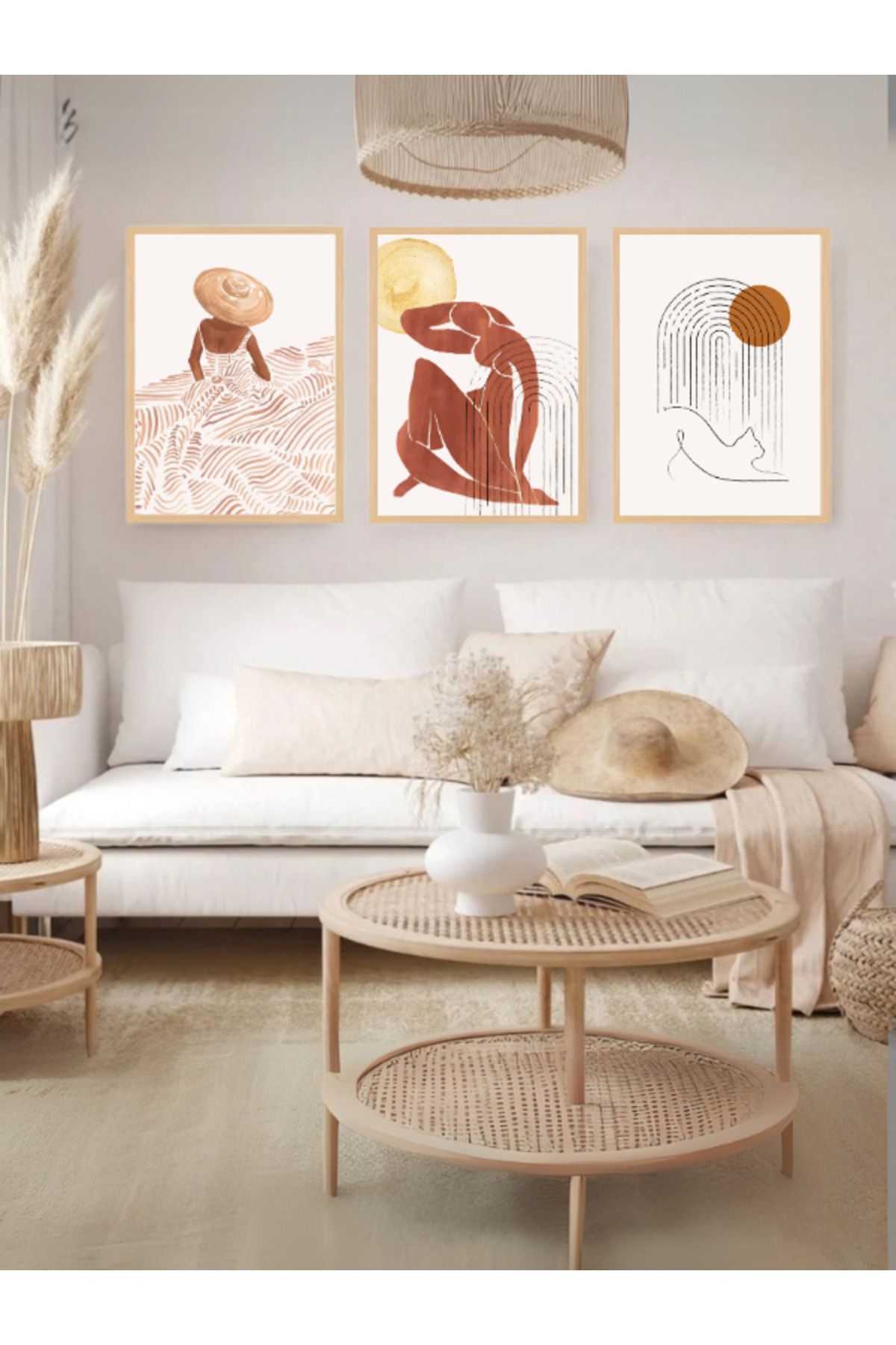 Tuba Decor 3 Parça Ahşap Çerçeve Görünümlü Mdf Tablo Seti