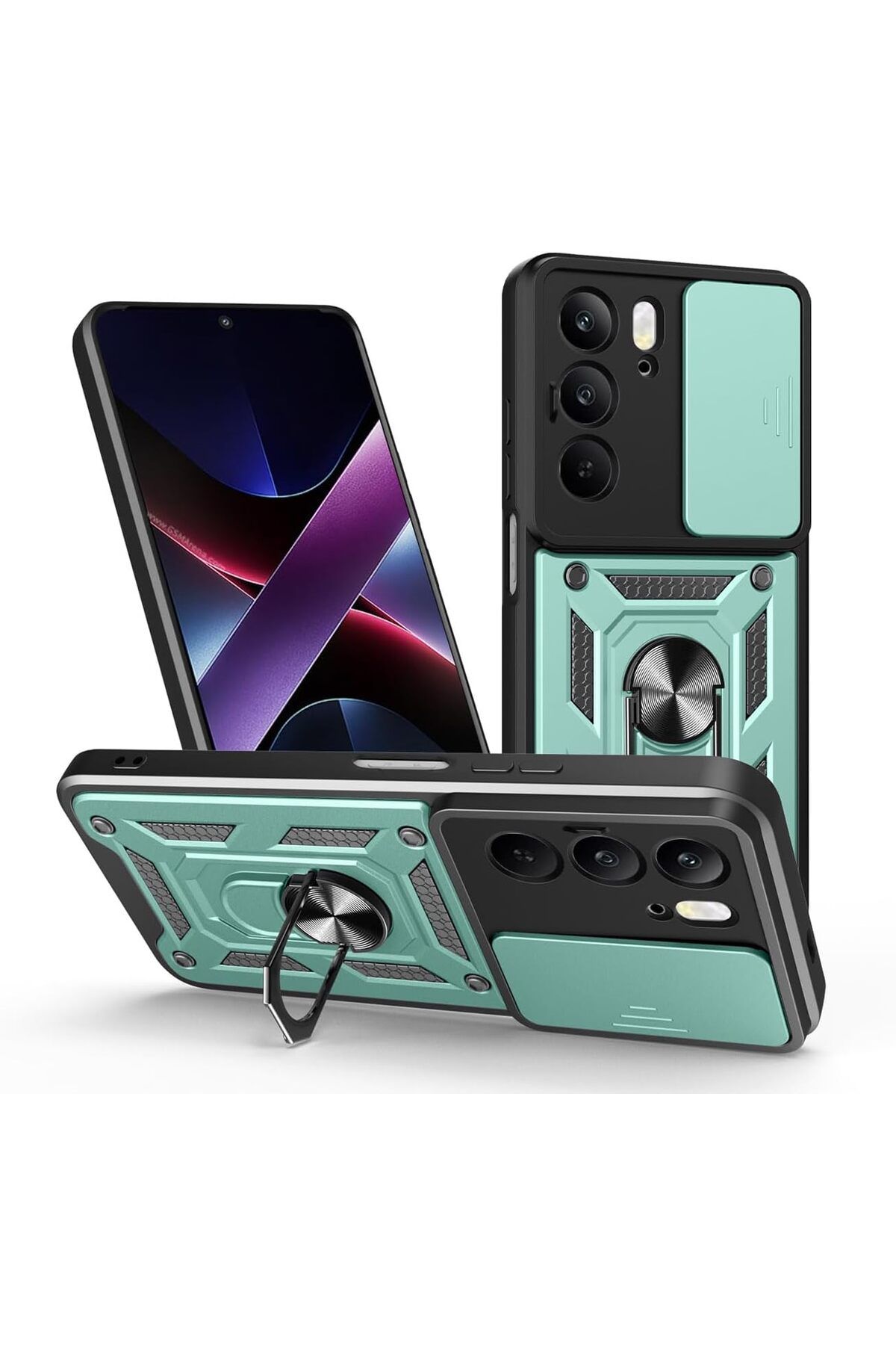 Posso Realme C75 4G Kılıf Kamera Korumalı 360 Yüzük Standlı Sert Silikon Tank KorumaKapak