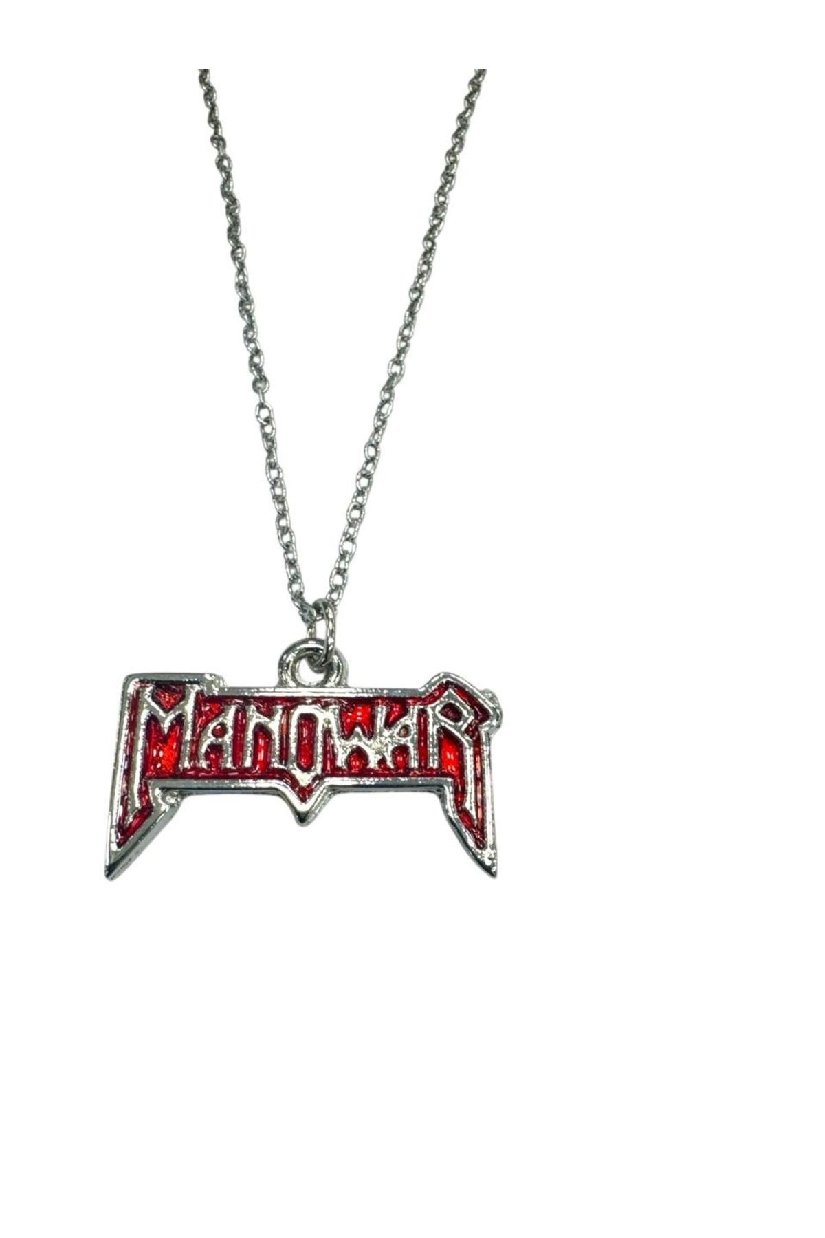 Herşey Nota Manowar Müzik Grubu Kolyesi – Kırmızı Logo – 60 cm Zincir – Heavy Metal Takı