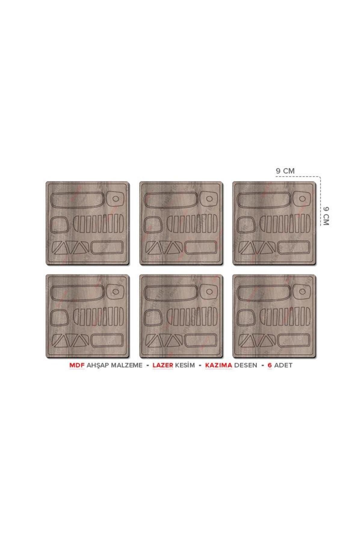 Posterya Ba01003 - Desenli Lazer Kesim Mdf Ahşap Altılı Set Bardak Altlığı (9×9cm)