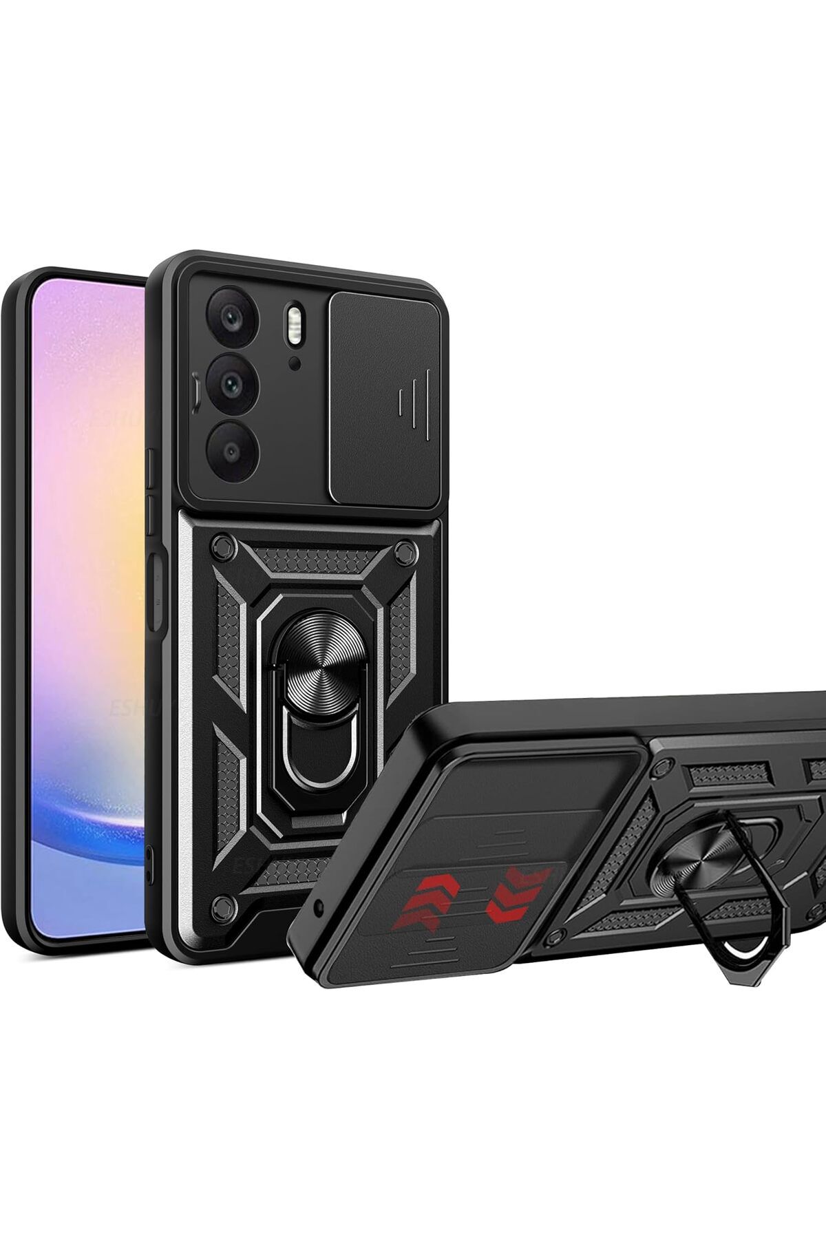 Posso Realme C75 4G Kılıf Kamera Korumalı 360 Yüzük Standlı Sert Silikon Tank KorumaKapak