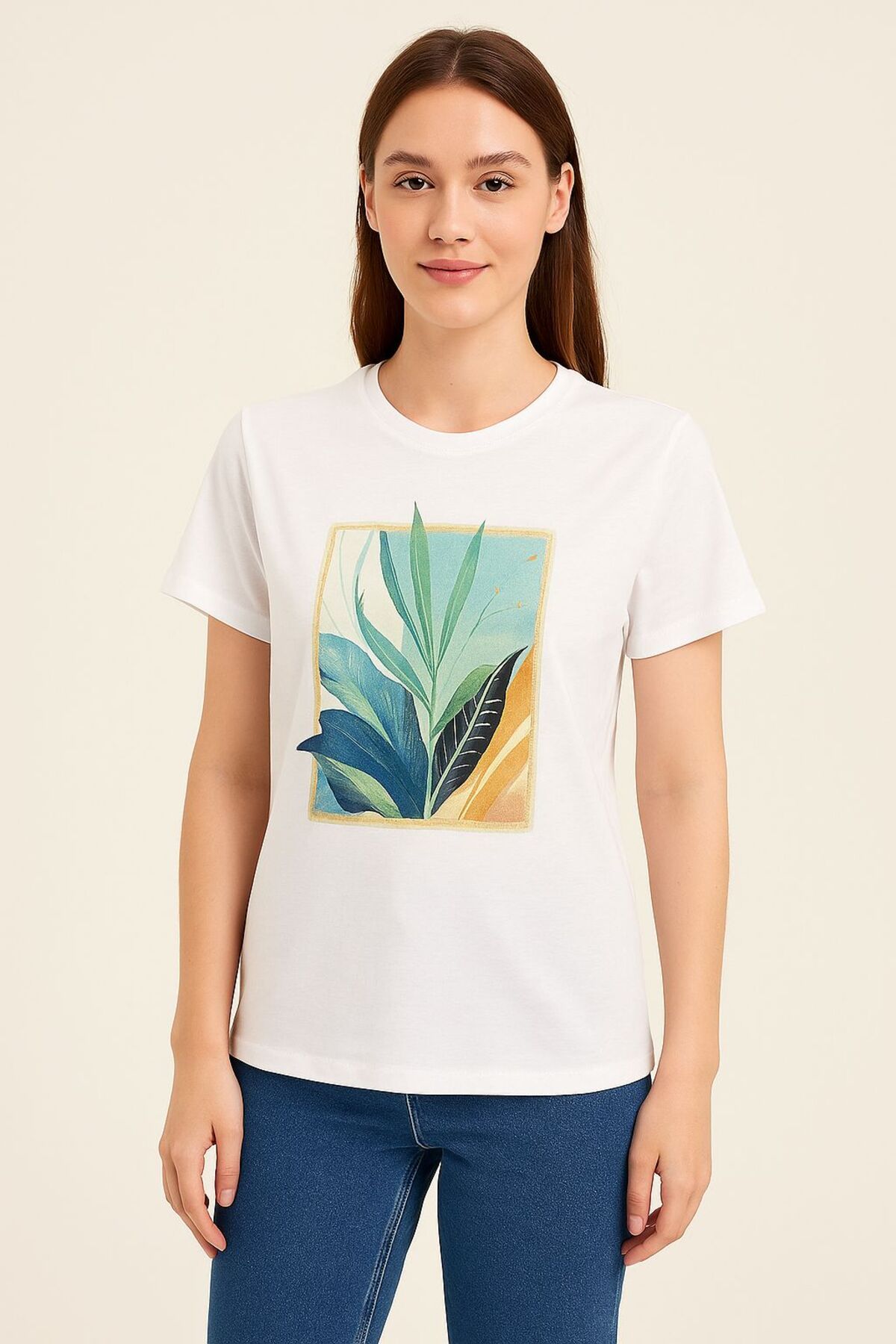 AYSAL YAPRAK BASKILI T SHIRT
