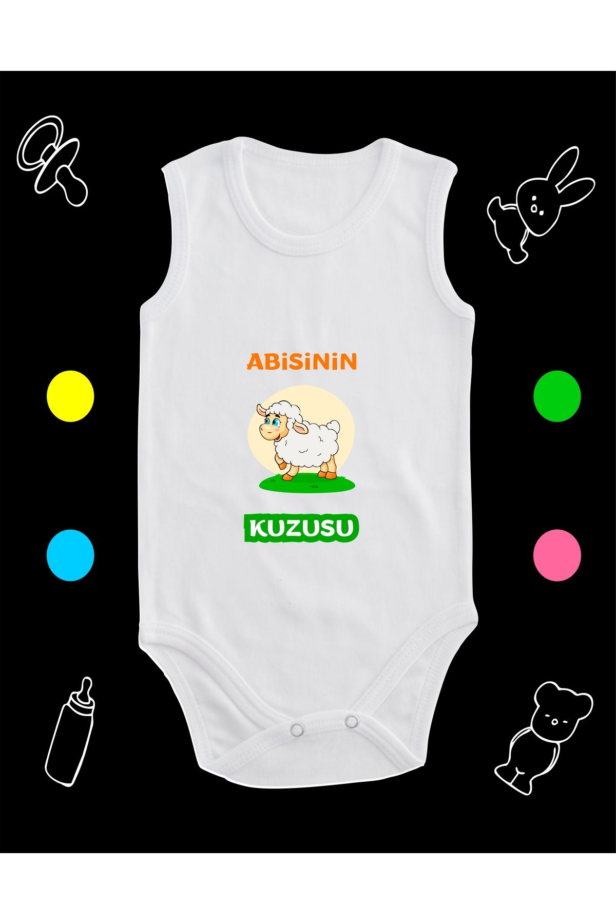 enmalife Pamuklu Abisinin Kuzusu Baskılı Penye Bebek Body Çıtçıtlı Badi Zıbın ABK115