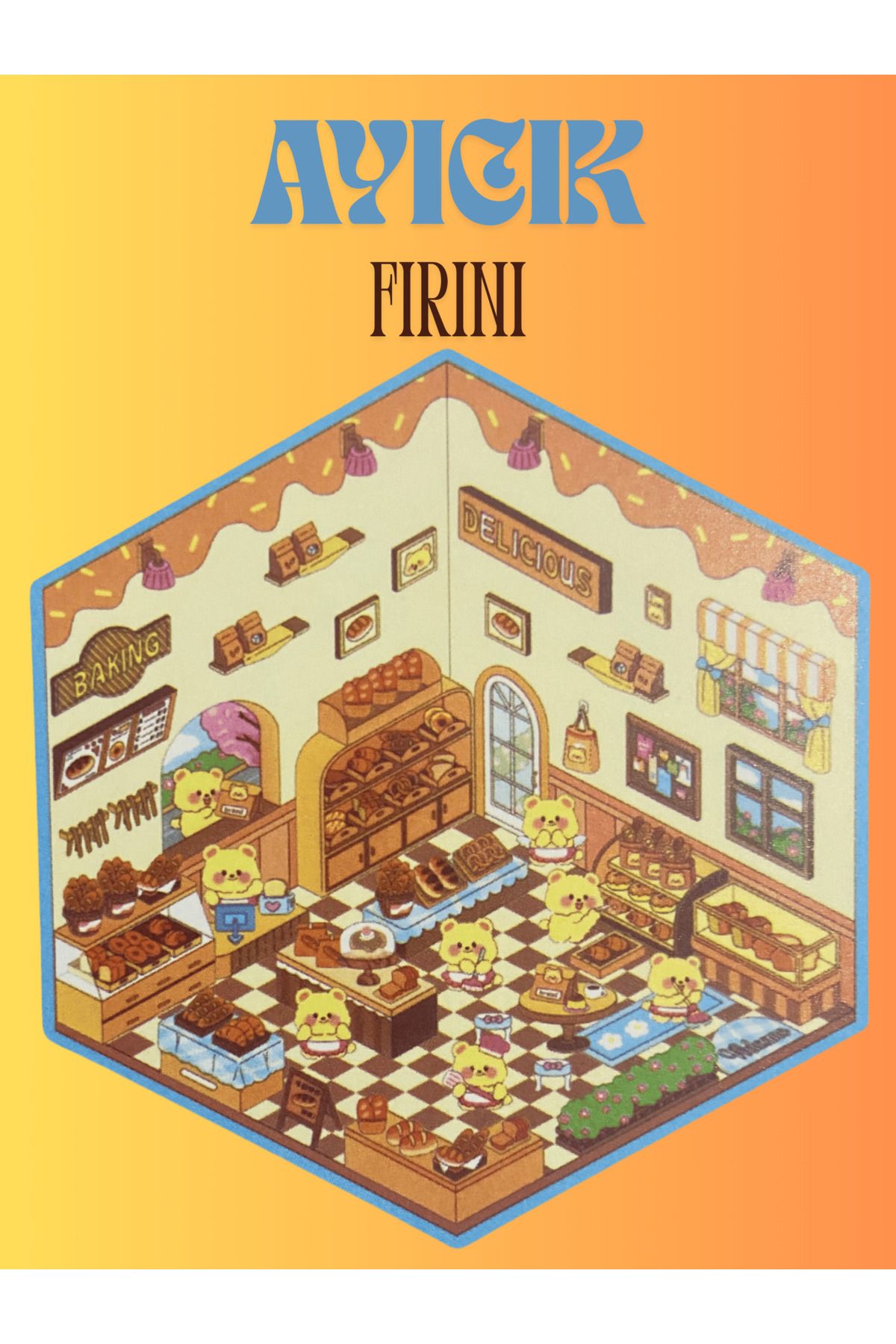 Mielibon Ayıcık Fırını 3D Sticker Seti | İzometrik Kendin Yap Sahne Sticker