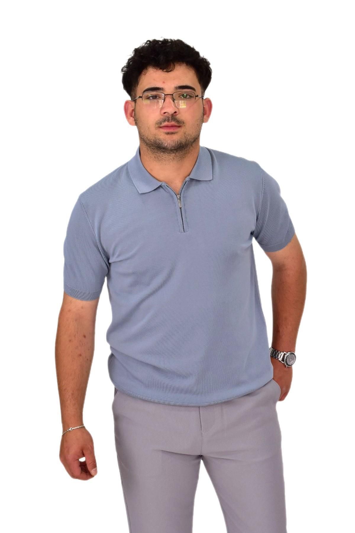 DYNAMO Erkek Polo Yaka Fermuarlı Triko Tişört T356 BGL-ST04594
