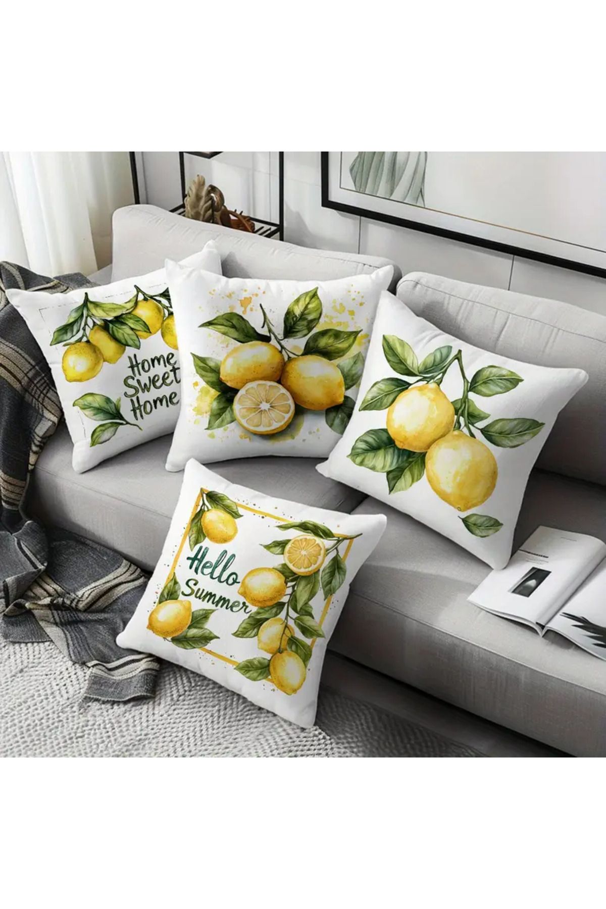 dukart home limon desenli kırlent kılıfı