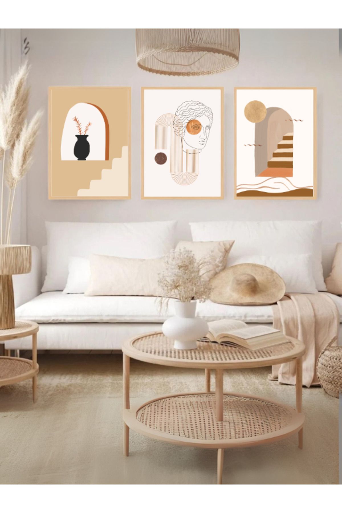 Tuba Decor 3 Parça Ahşap Çerçeve Görünümlü Mdf Tablo Seti