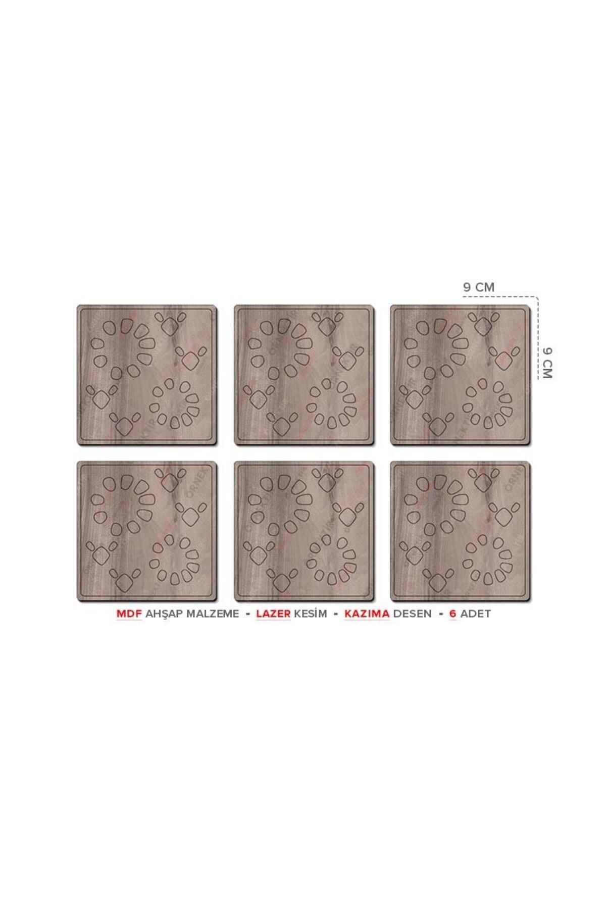Posterya Ba01015 - Desenli Lazer Kesim Mdf Ahşap Altılı Set Bardak Altlığı (9×9cm)
