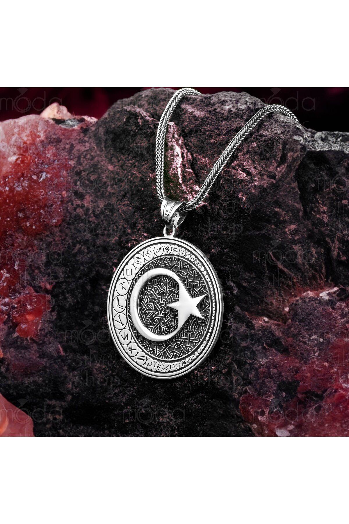 modasilvers 925 Ayar Gümüş Türk Boyları Ayyıldız Tasarım Erkek Kolye