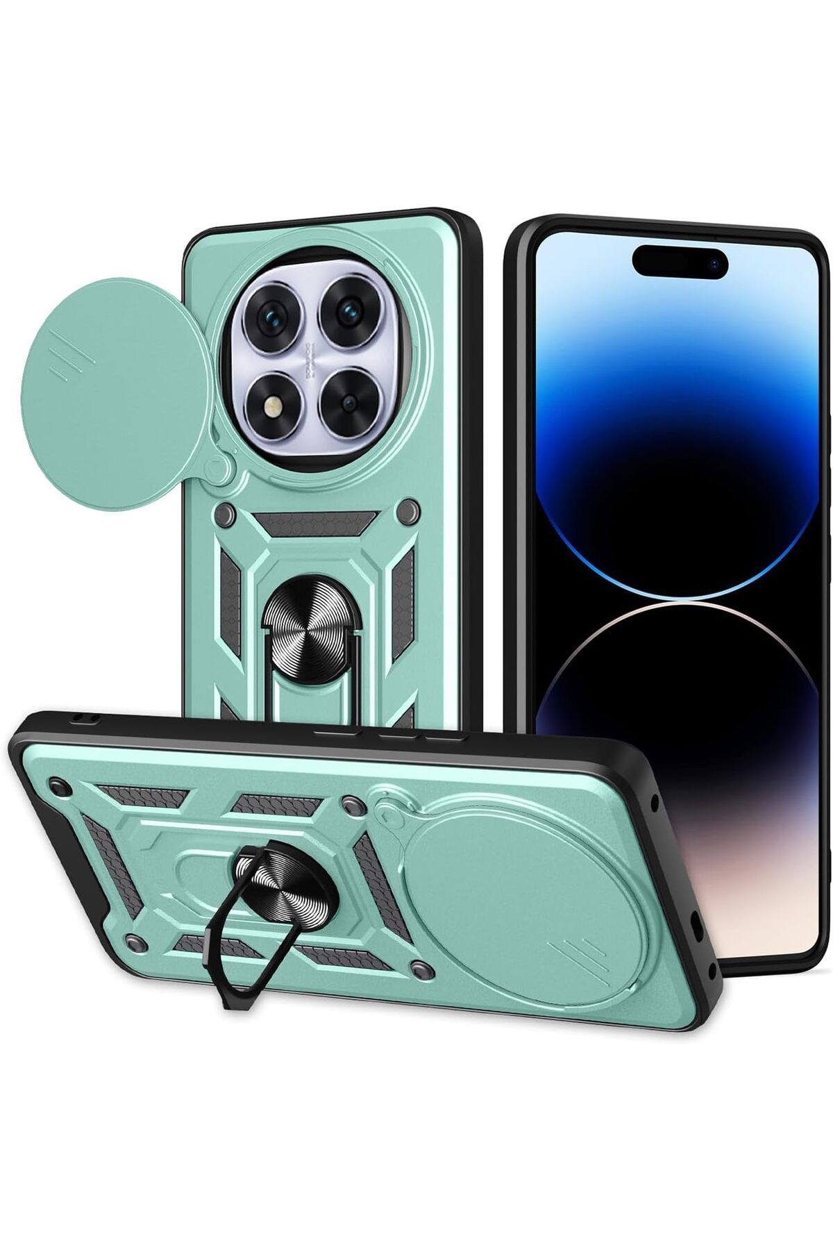Posso Xiaomi Redmi Note 14 Pro 4G Kılıf Kamera Korumalı 360 Yüzük Standlı Sert Silikon Tank Koruma Kapak