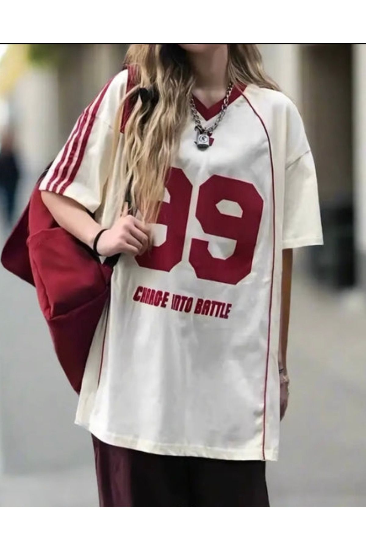 Peripeti American Retro Kırmızı Şeritli Number 99 Jersey Tişört