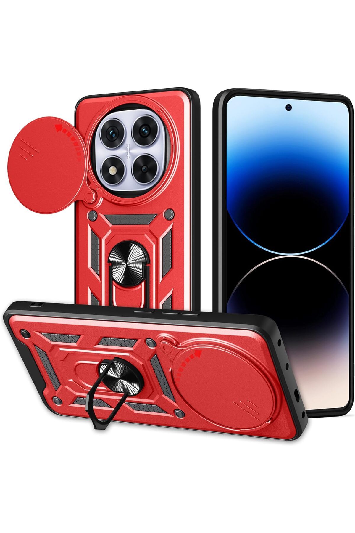 Posso Xiaomi Redmi Note 14 Pro 4G Kılıf Kamera Korumalı 360 Yüzük Standlı Sert Silikon Tank Koruma Kapak