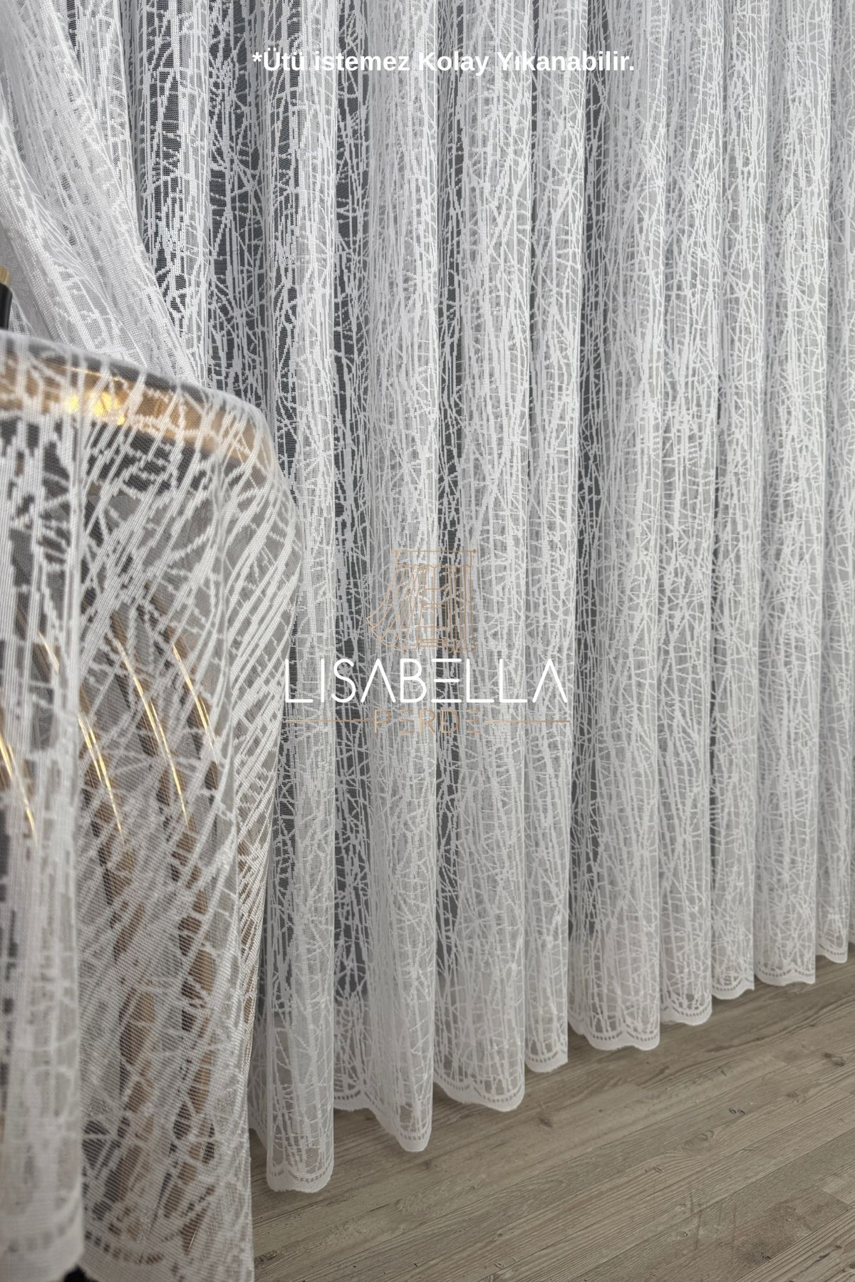 LisabellaHome Kabuğun Işıltısı Ağır Gramajlı Örme tül (1x3 Pile Dikişli) ütü istemez.