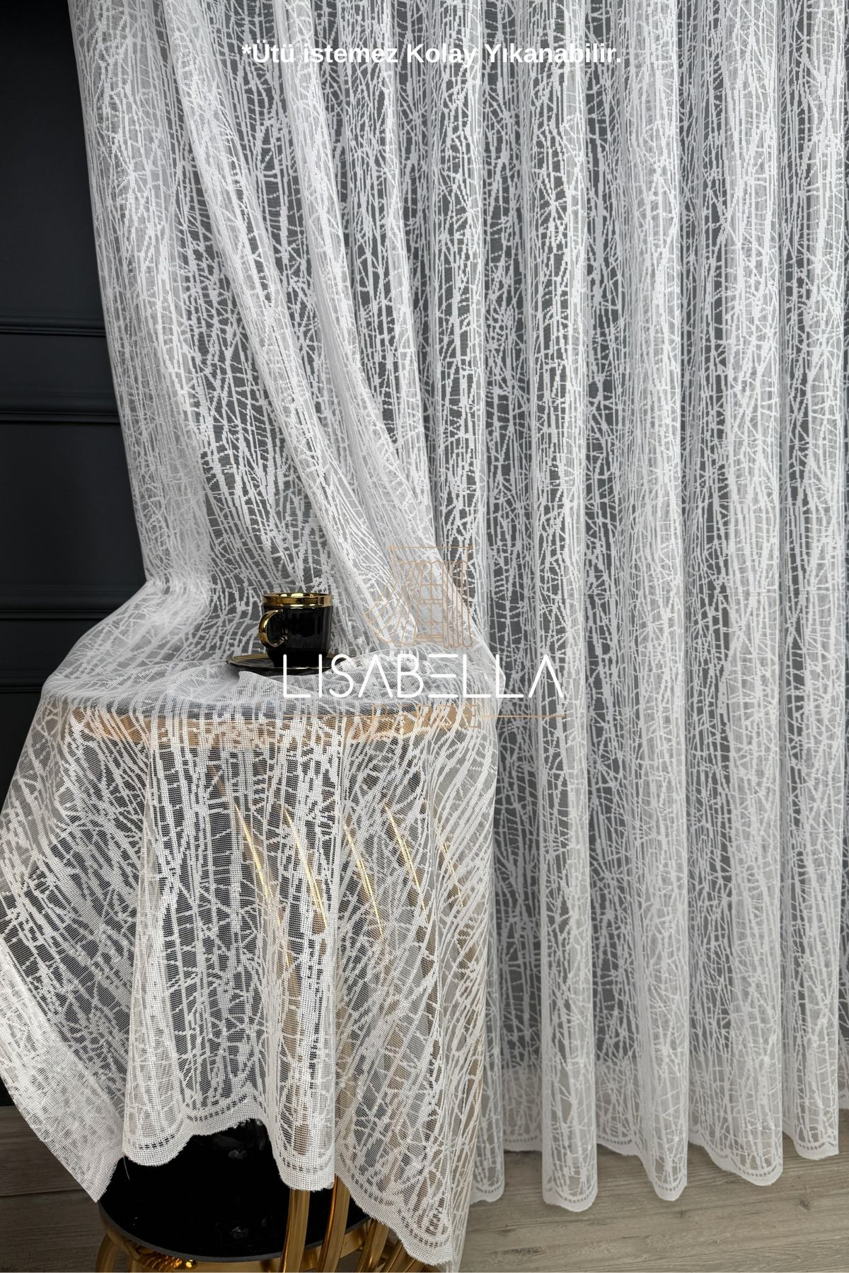 LisabellaHome Kabuğun Işıltısı Ağır Gramajlı Örme tül (1x2 Pile Dikişli) ütü istemez.